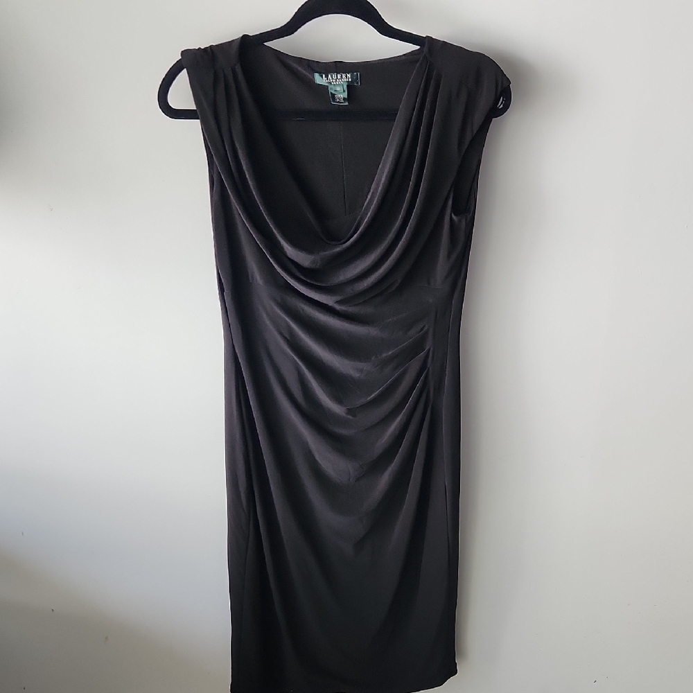 Ralph Lauren Black Draped Midi Dress